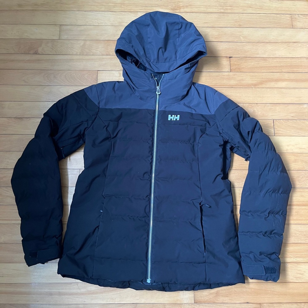 Helly Hansen Mens Puffer Jacket Black Charcoal Grey Hooded Winter Ski Coat L